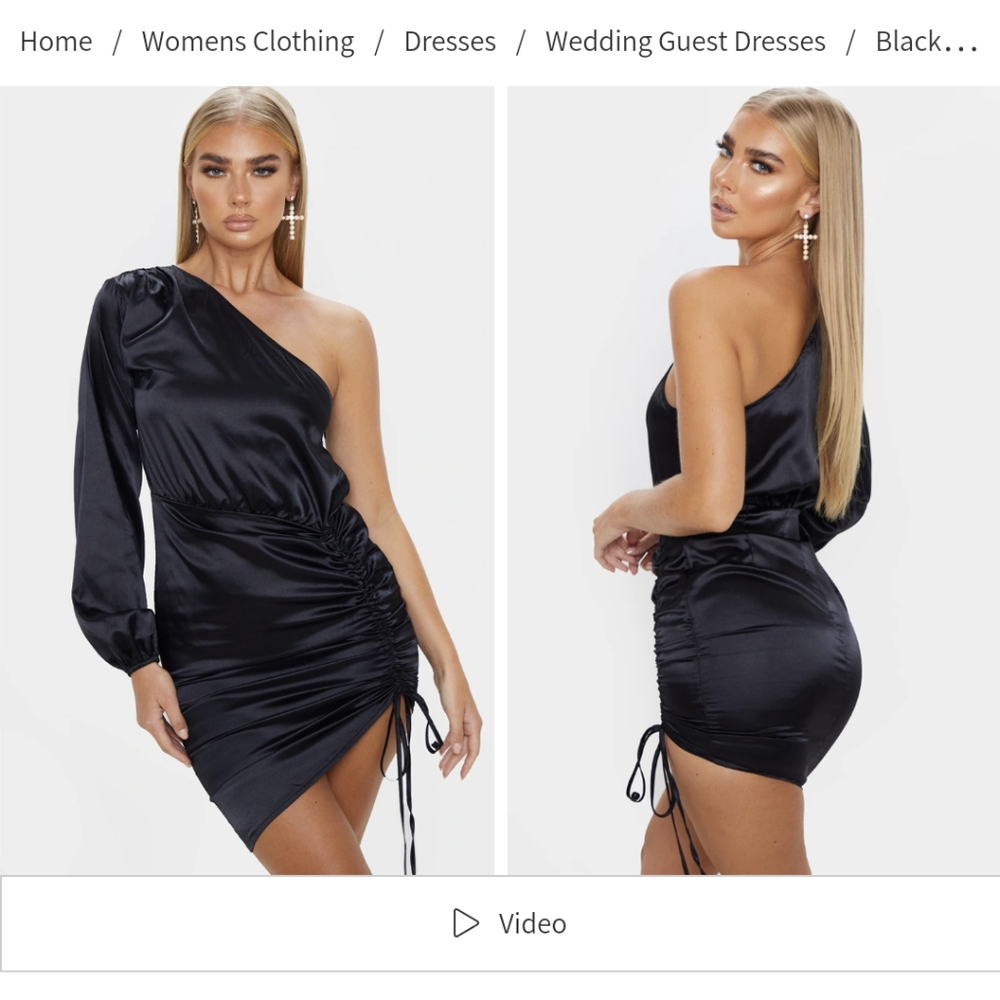 Prettylittlething One Shoulder Ruched Satin Bodycon Dress- 6